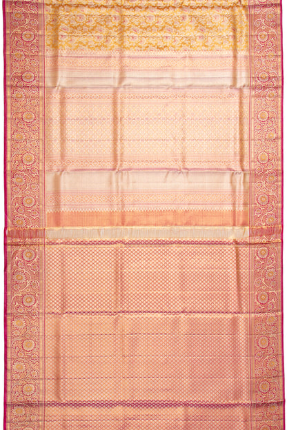 Kanchipuram Silk Tissue Jaal Yellow Saree