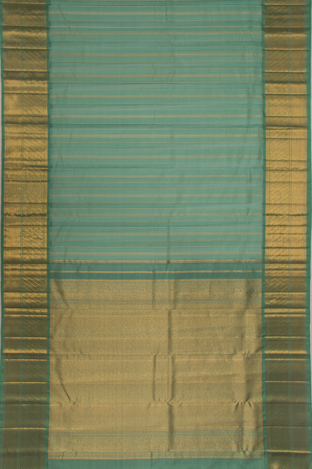 Kanchipuram Kora Organza Vertical Lines Pastel Green Saree