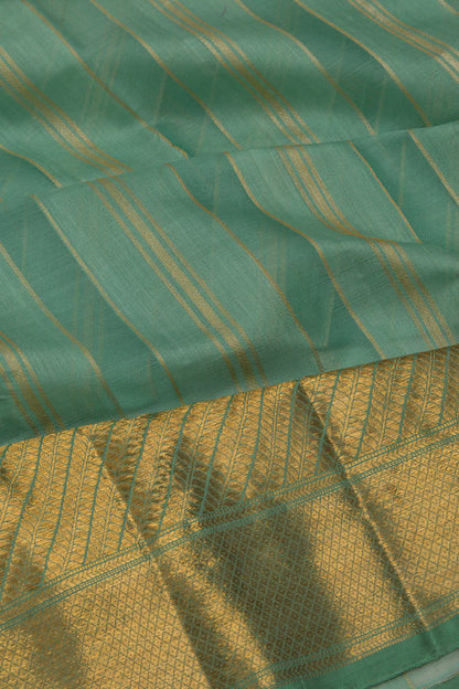 Kanchipuram Kora Organza Vertical Lines Pastel Green Saree