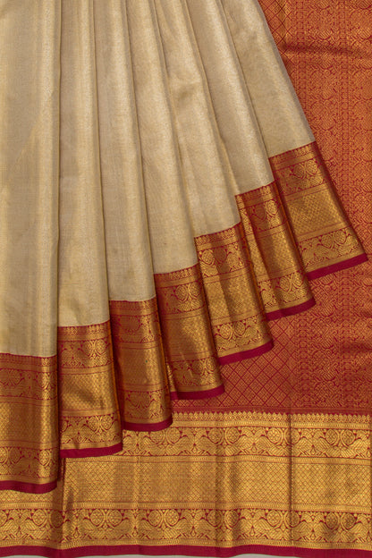 Kanchipuram Silk Tissue Plain Cream Saree