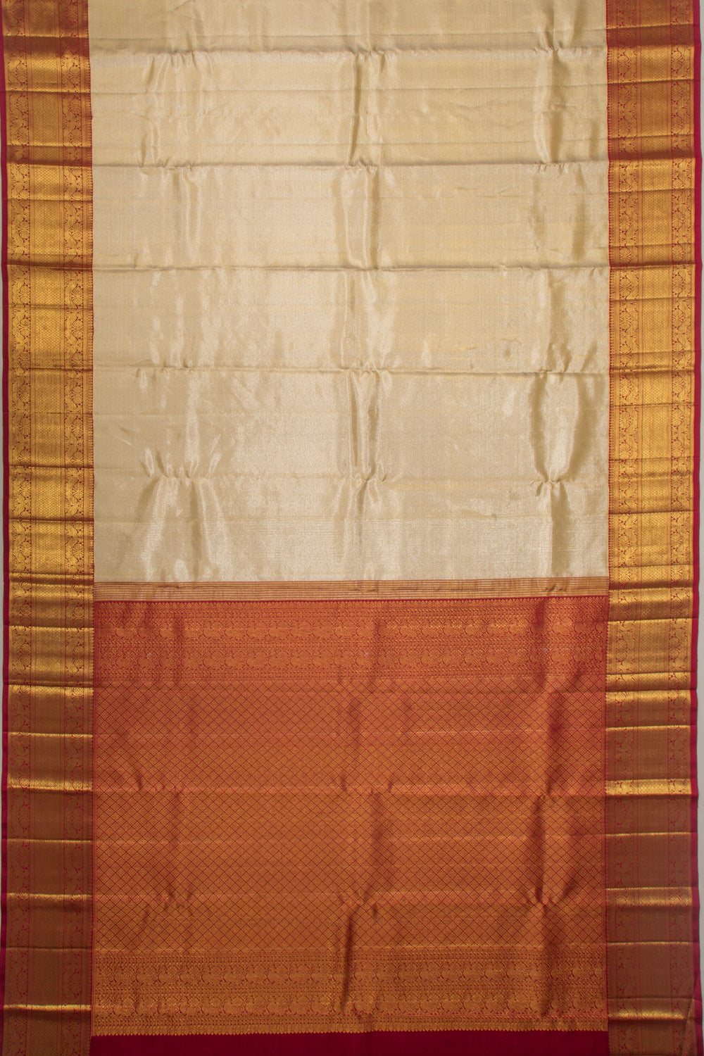 Kanchipuram Silk Tissue Plain Cream Saree