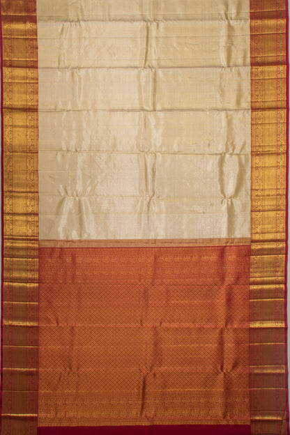 Kanchipuram Silk Tissue Plain Cream Saree