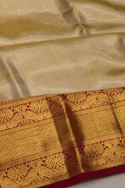 Kanchipuram Silk Tissue Plain Cream Saree