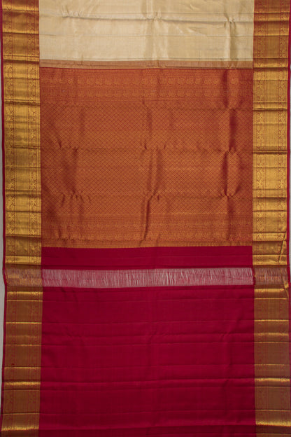 Kanchipuram Silk Tissue Plain Cream Saree