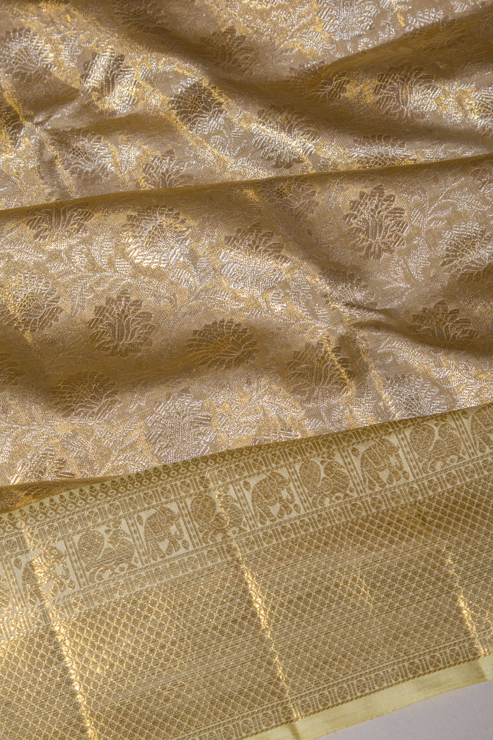 Kanchipuram Silk Tissue Brocade Gold Saree