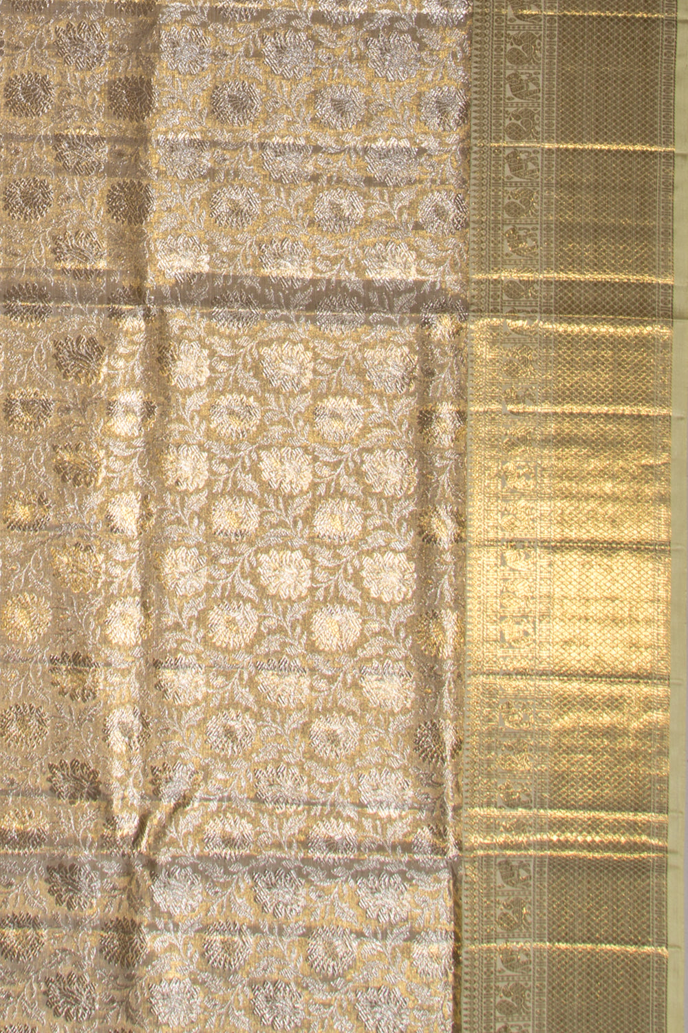Kanchipuram Silk Tissue Brocade Gold Saree