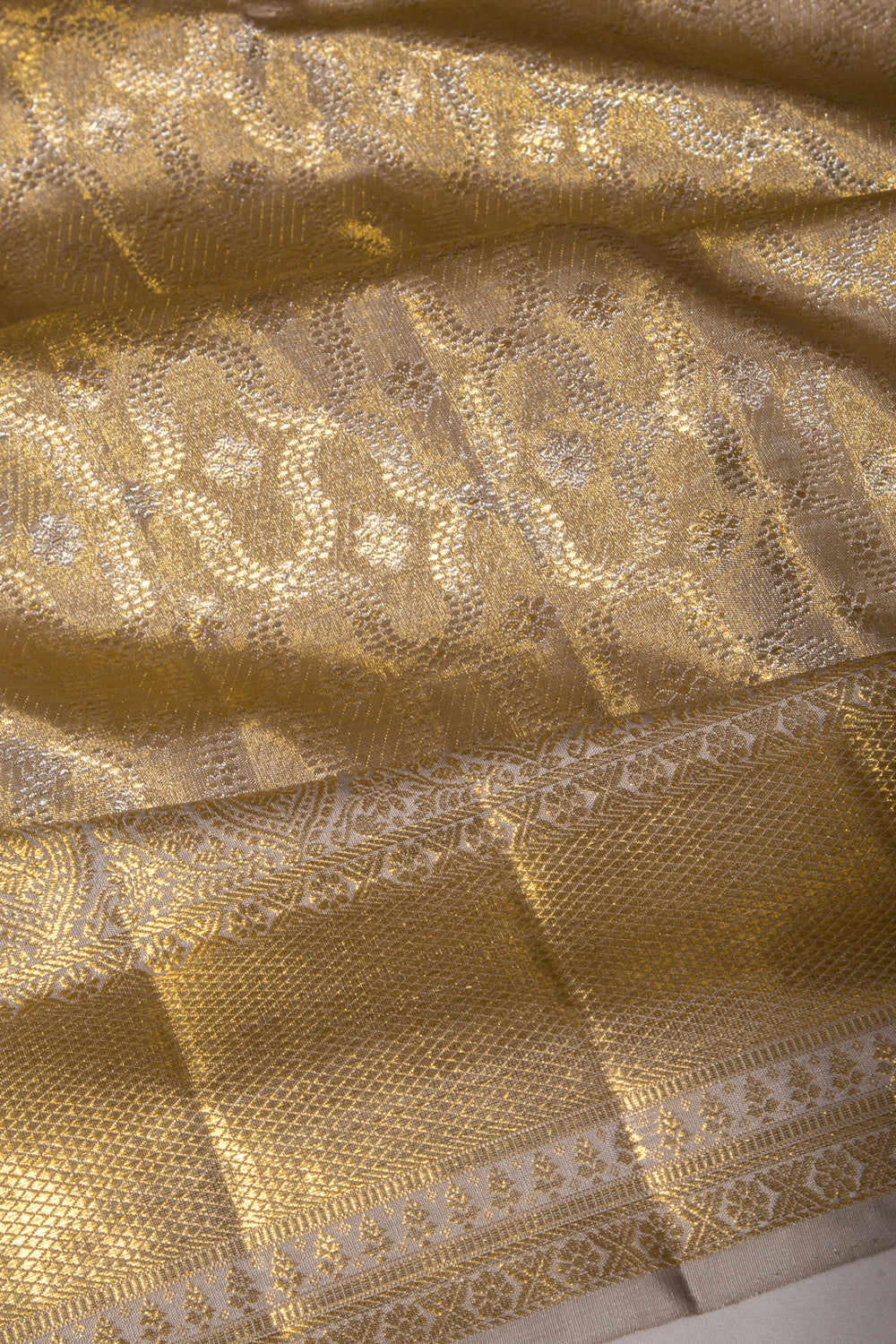 Kanchipuram Silk Tissue Brocade Gold Saree