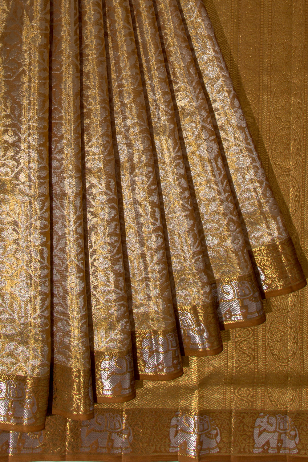 Kanchipuram Silk Tissue Brocade Gold Saree