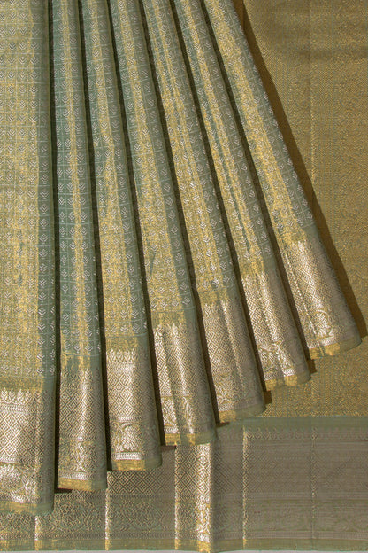 Kanchipuram Silk Tissue Checks And Butta Green Saree