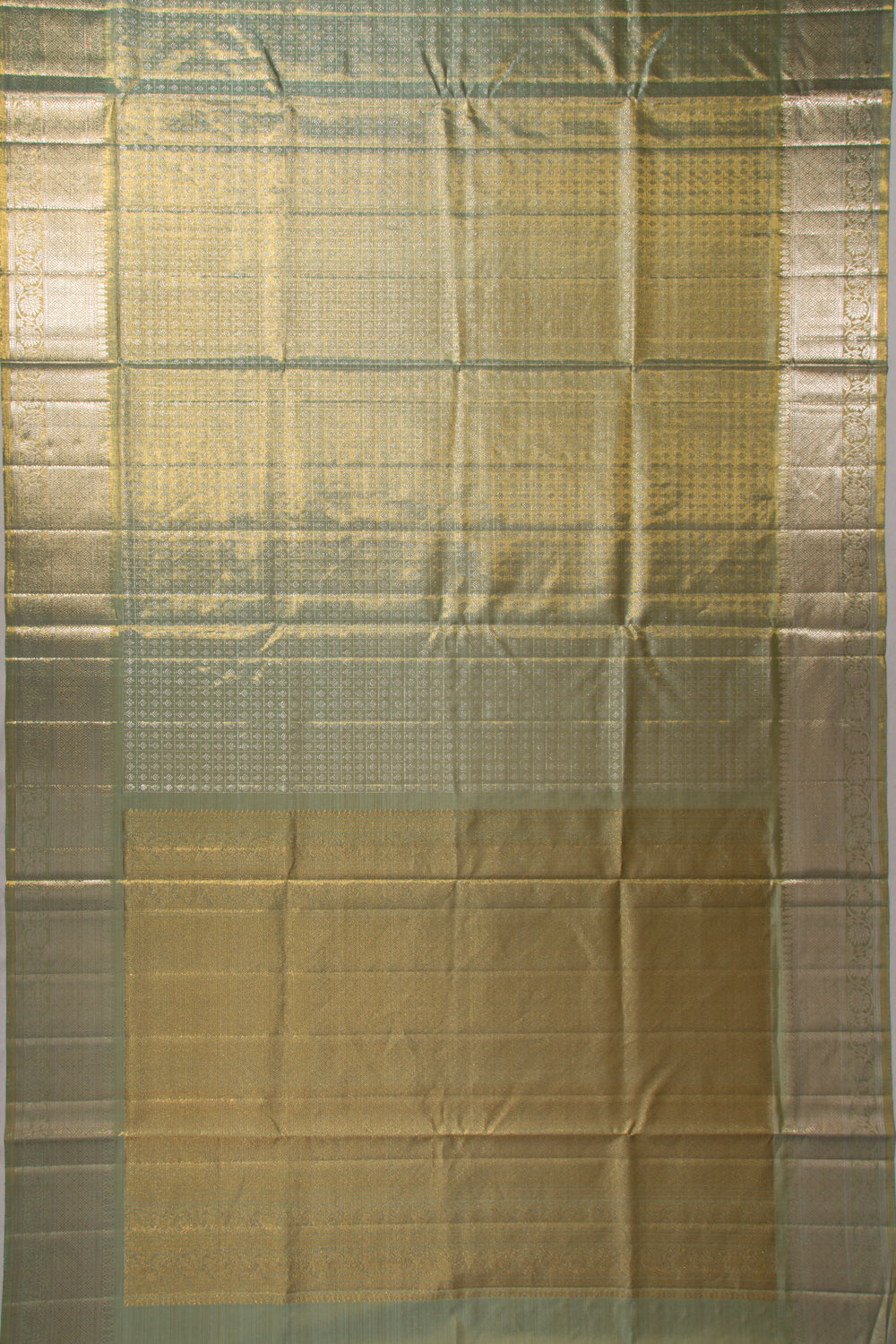 Kanchipuram Silk Tissue Checks And Butta Green Saree
