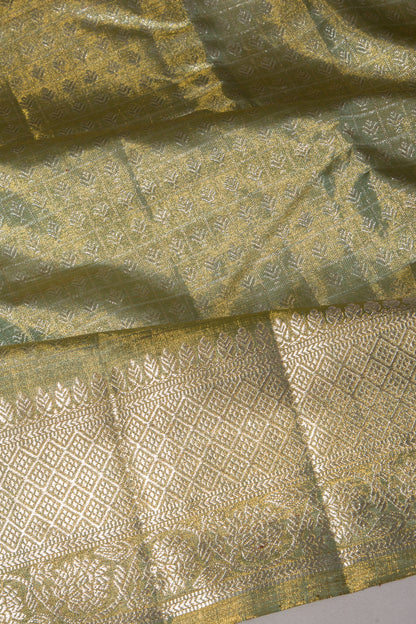 Kanchipuram Silk Tissue Checks And Butta Green Saree