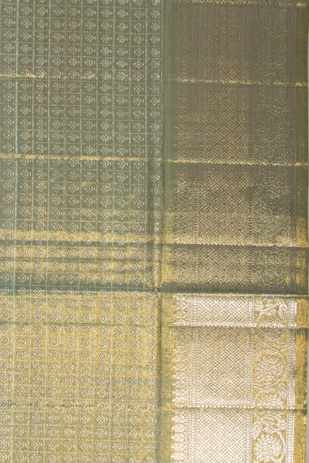 Kanchipuram Silk Tissue Checks And Butta Green Saree