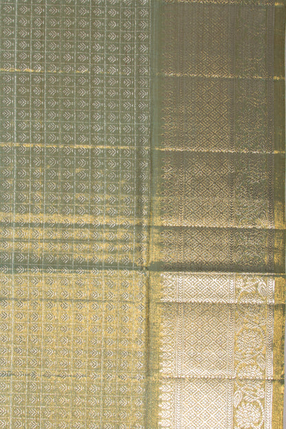Kanchipuram Silk Tissue Checks And Butta Green Saree