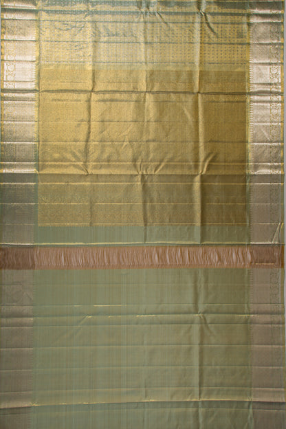 Kanchipuram Silk Tissue Checks And Butta Green Saree