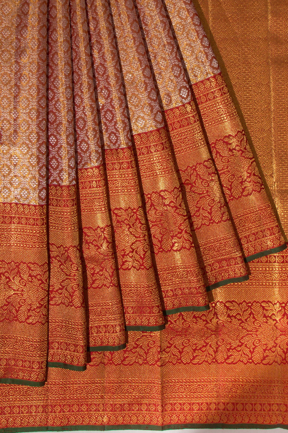 Kanchipuram Silk Tissue Brocade Orange Saree