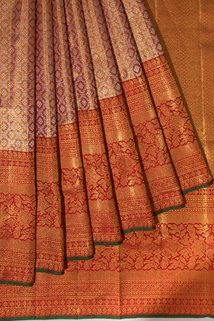 Kanchipuram Silk Tissue Brocade Orange Saree