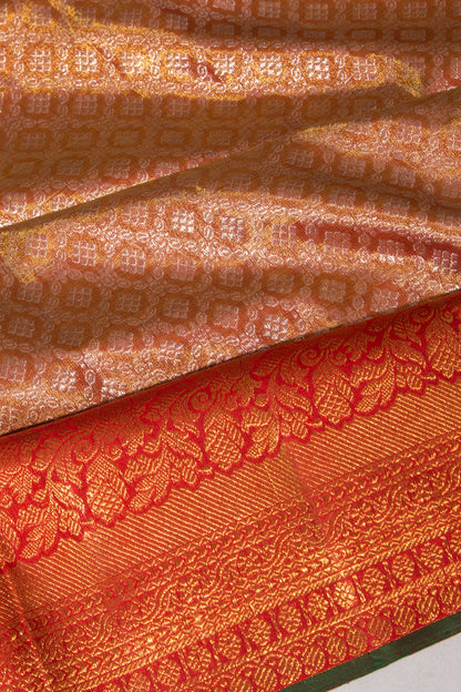 Kanchipuram Silk Tissue Brocade Orange Saree