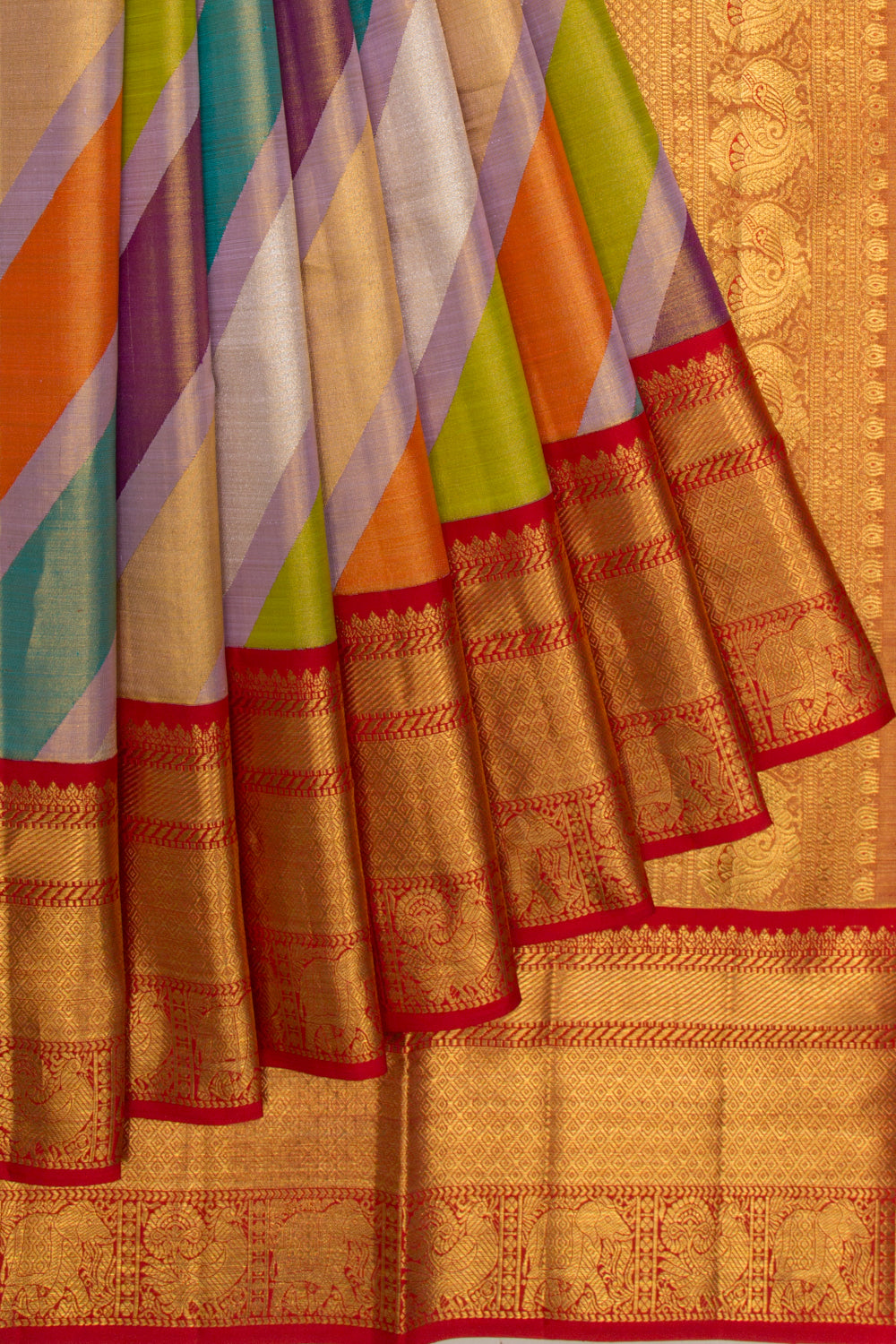 Kanchipuram Silk Tissue Rangkat Multicolour Saree