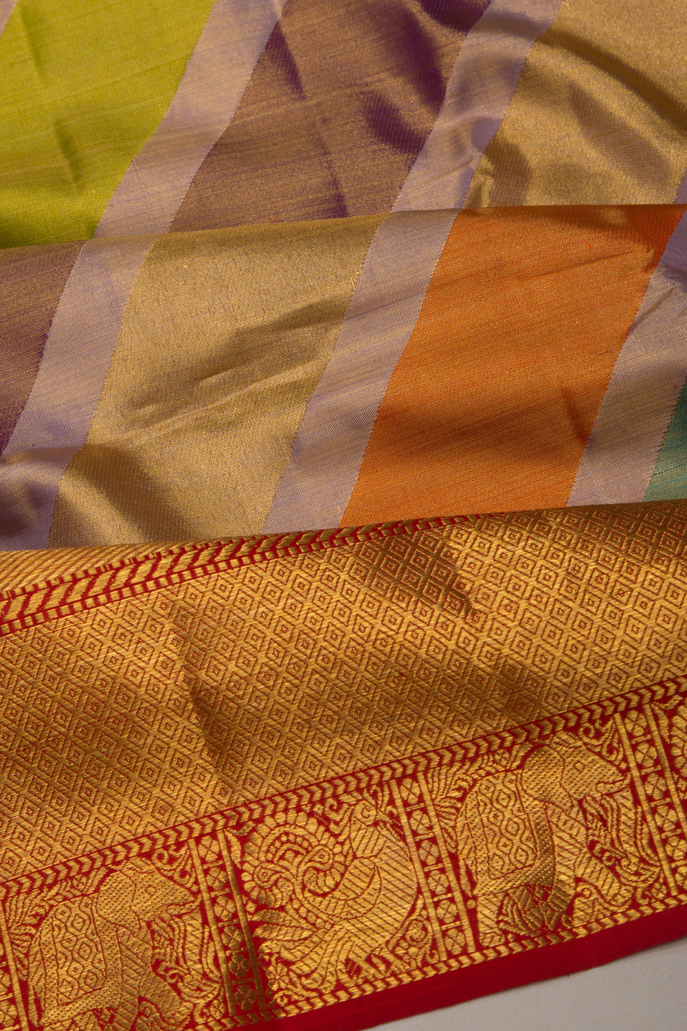 Kanchipuram Silk Tissue Rangkat Multicolour Saree