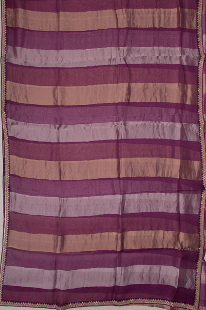 Organza Vertical Lines Purple Saree