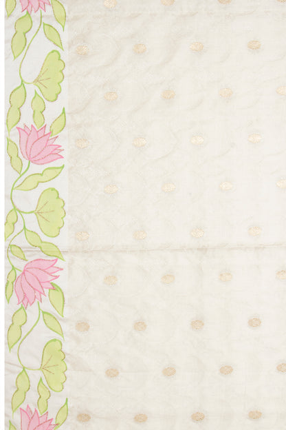 Soft Tussar Jacquard And Butta Cream Saree With Floral Printed Satin Border