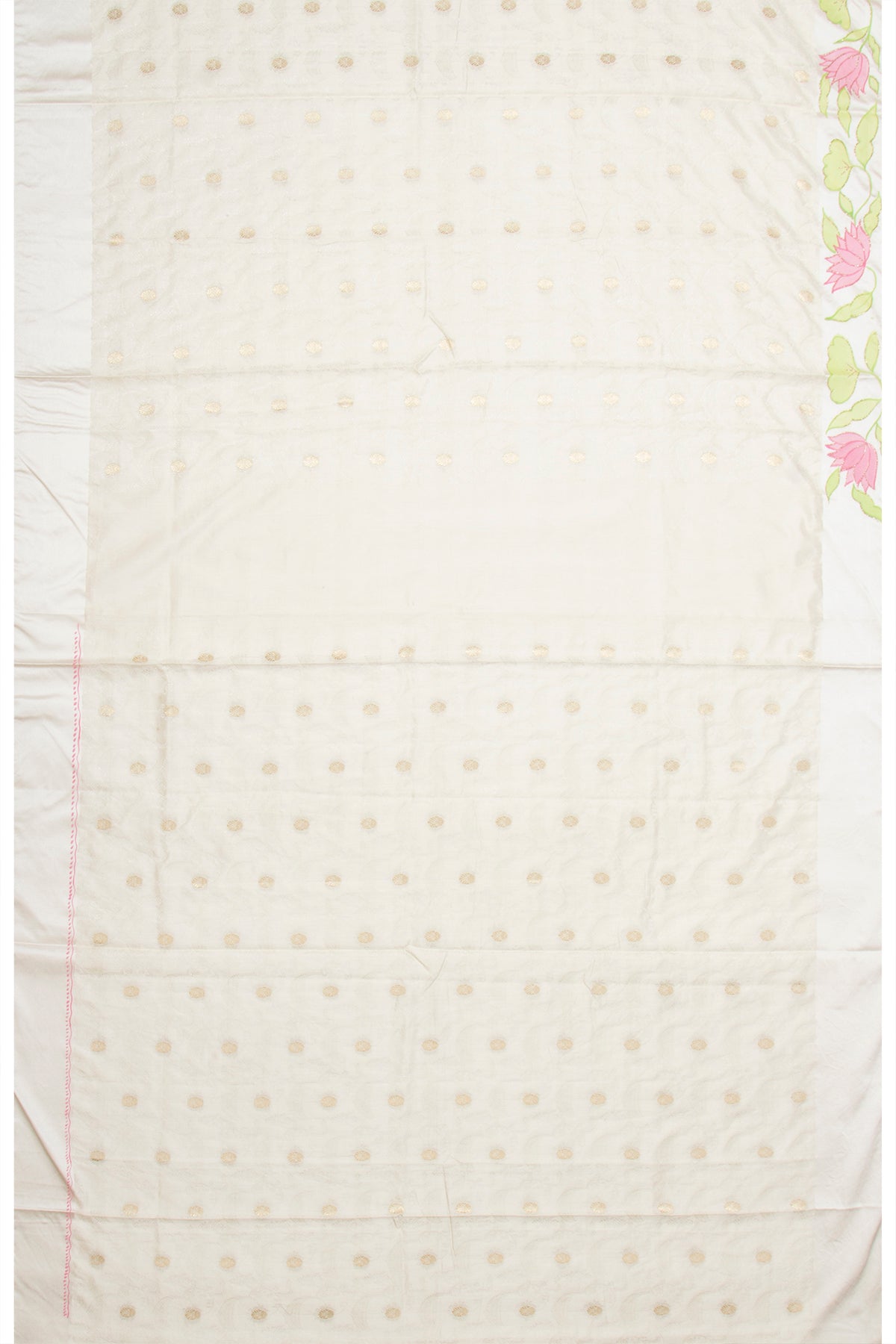 Soft Tussar Jacquard And Butta Cream Saree With Floral Printed Satin Border
