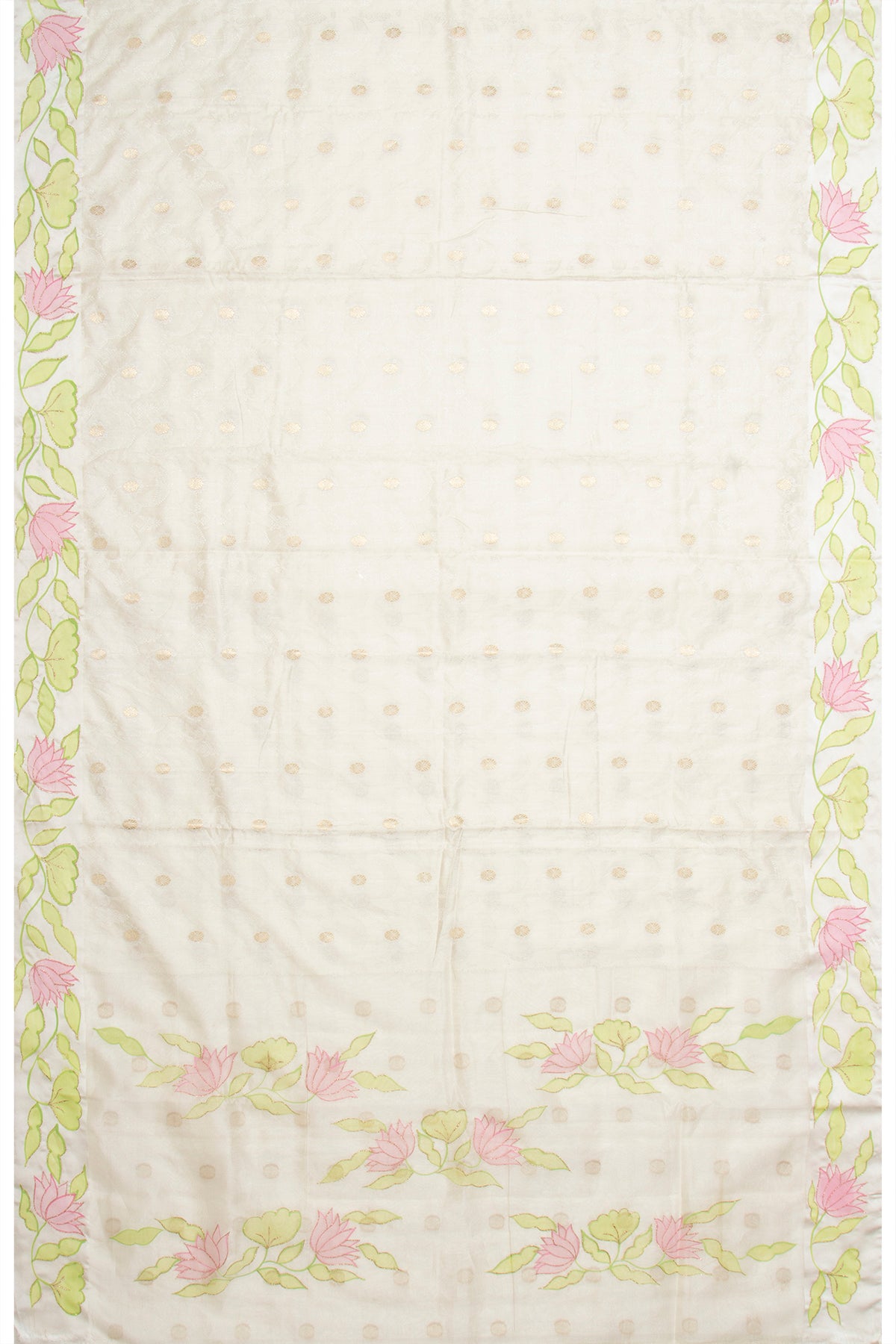 Banarasi Katan Silk Jacquard And Butta Cream Saree With Printed Border