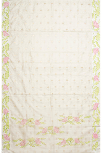 Banarasi Katan Silk Jacquard And Butta Cream Saree With Printed Border