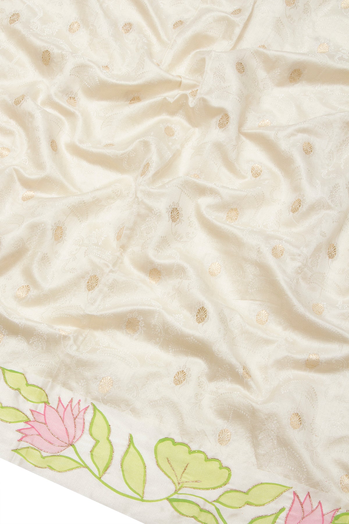 Banarasi Katan Silk Jacquard And Butta Cream Saree With Printed Border