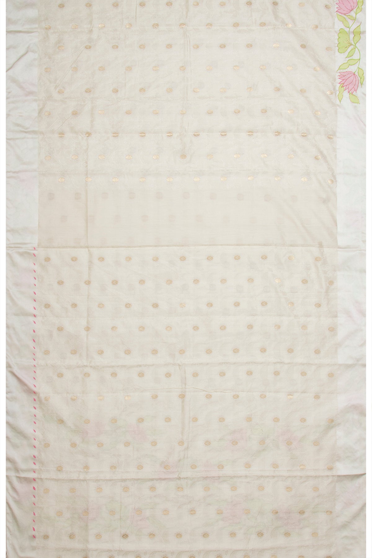 Banarasi Katan Silk Jacquard And Butta Cream Saree With Printed Border