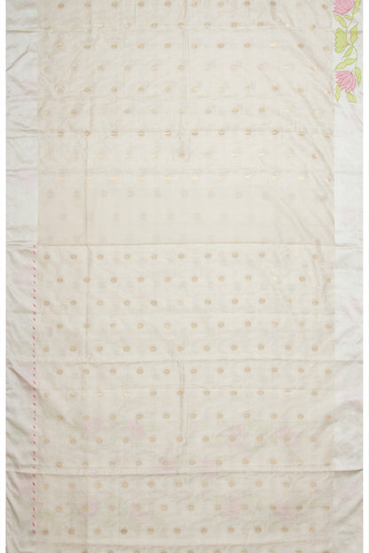 Banarasi Katan Silk Jacquard And Butta Cream Saree With Printed Border