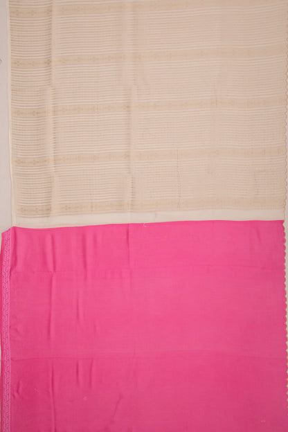 Banarasi Silk Vertical Lines Cream Saree With Scallop Border