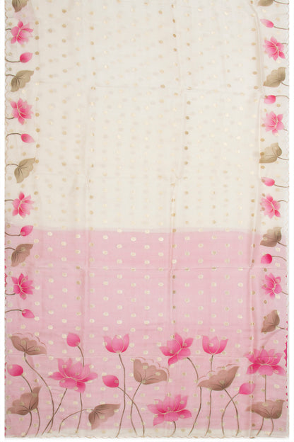 Soft Tussar Butta Cream Saree With Floral Printed Scallop Border