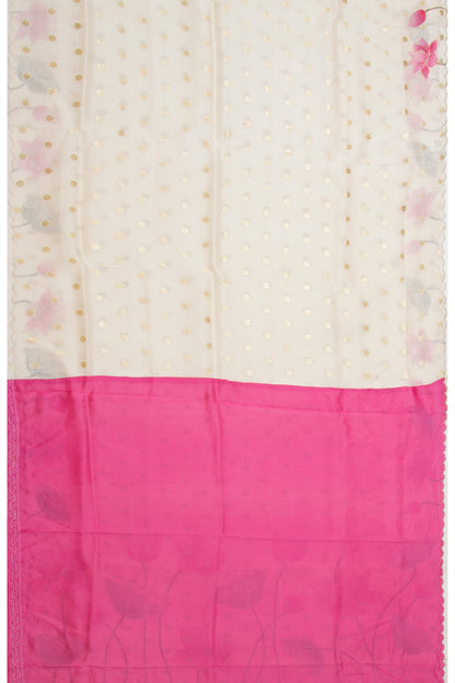 Soft Tussar Butta Cream Saree With Floral Printed Scallop Border