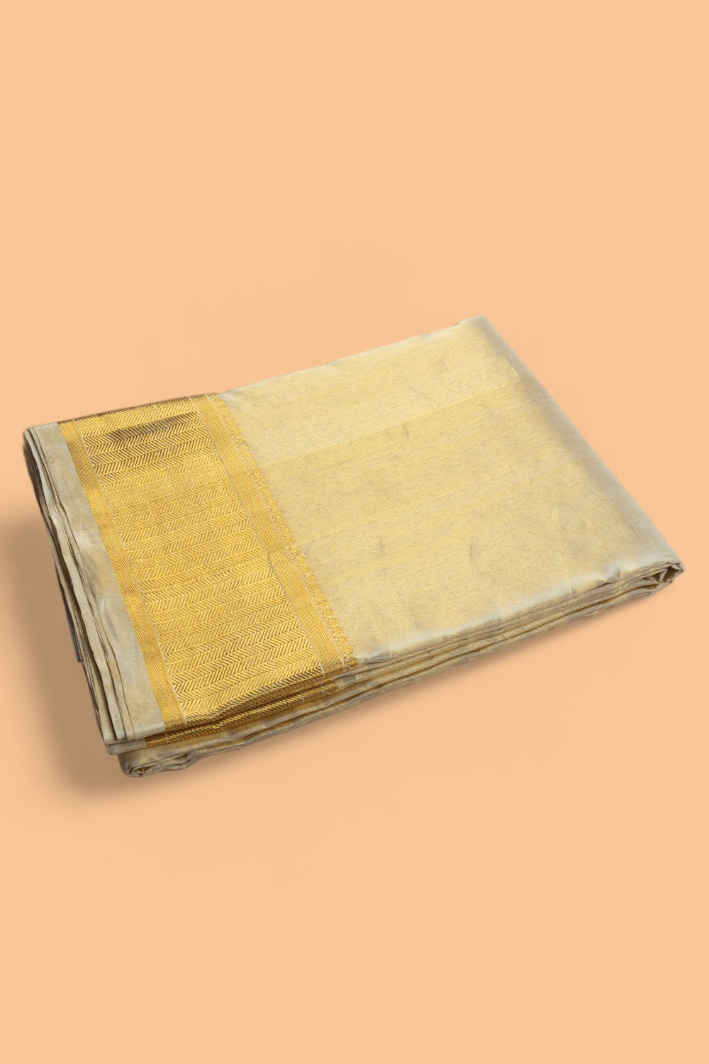 Kanchipuram Silk Tissue Plain Cream Dhoti And Kanduva