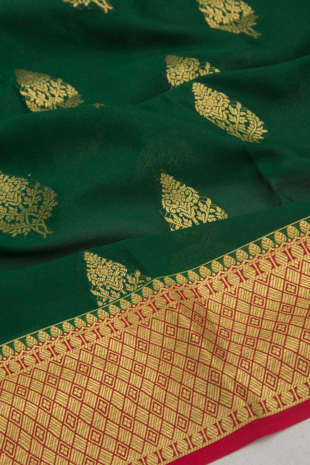 Binny Silk Brocade Bottle Green Saree
