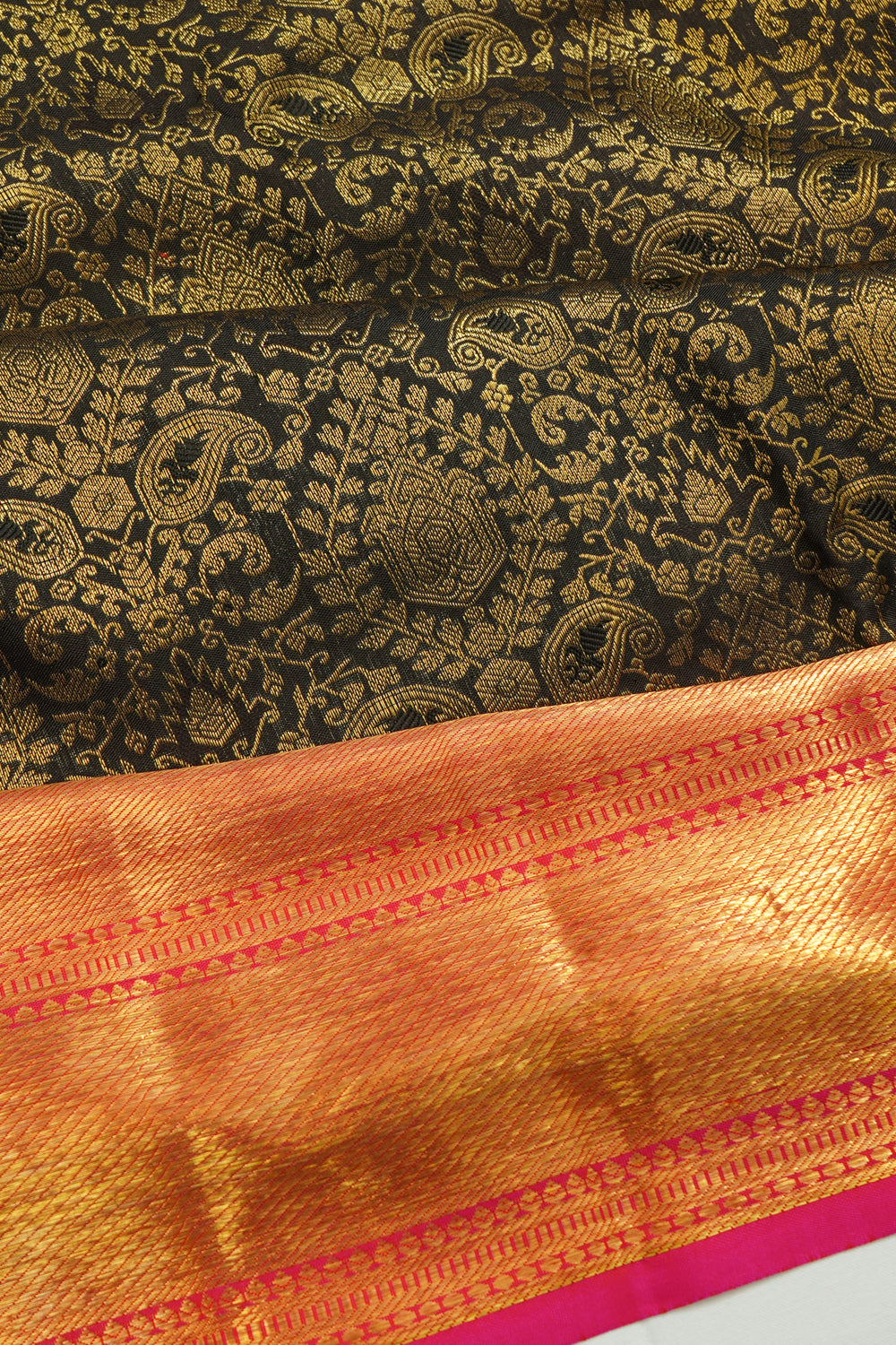 Kanchipuram Silk Brocade Bottle Green Saree