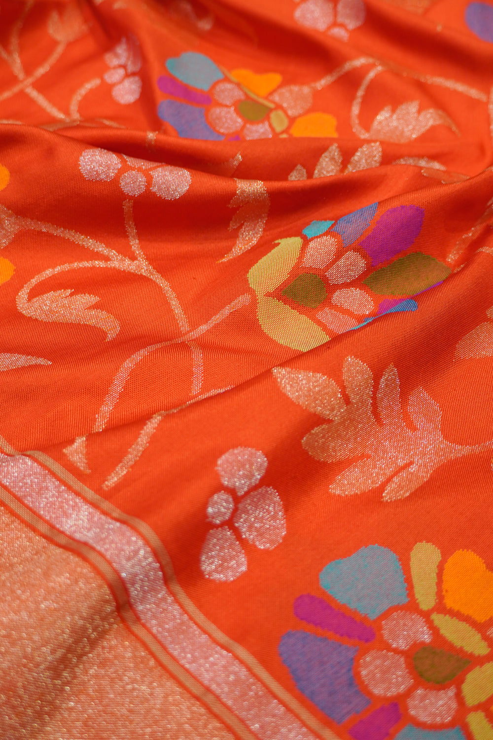 Uppada Silk Jamdani All Over Orange Saree