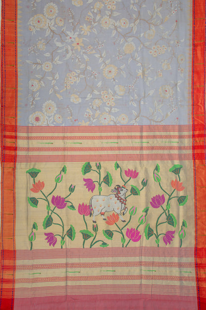 Ponduru Handspun Cotton All Over Jamdani Pastel Blue Saree With Paithani Border