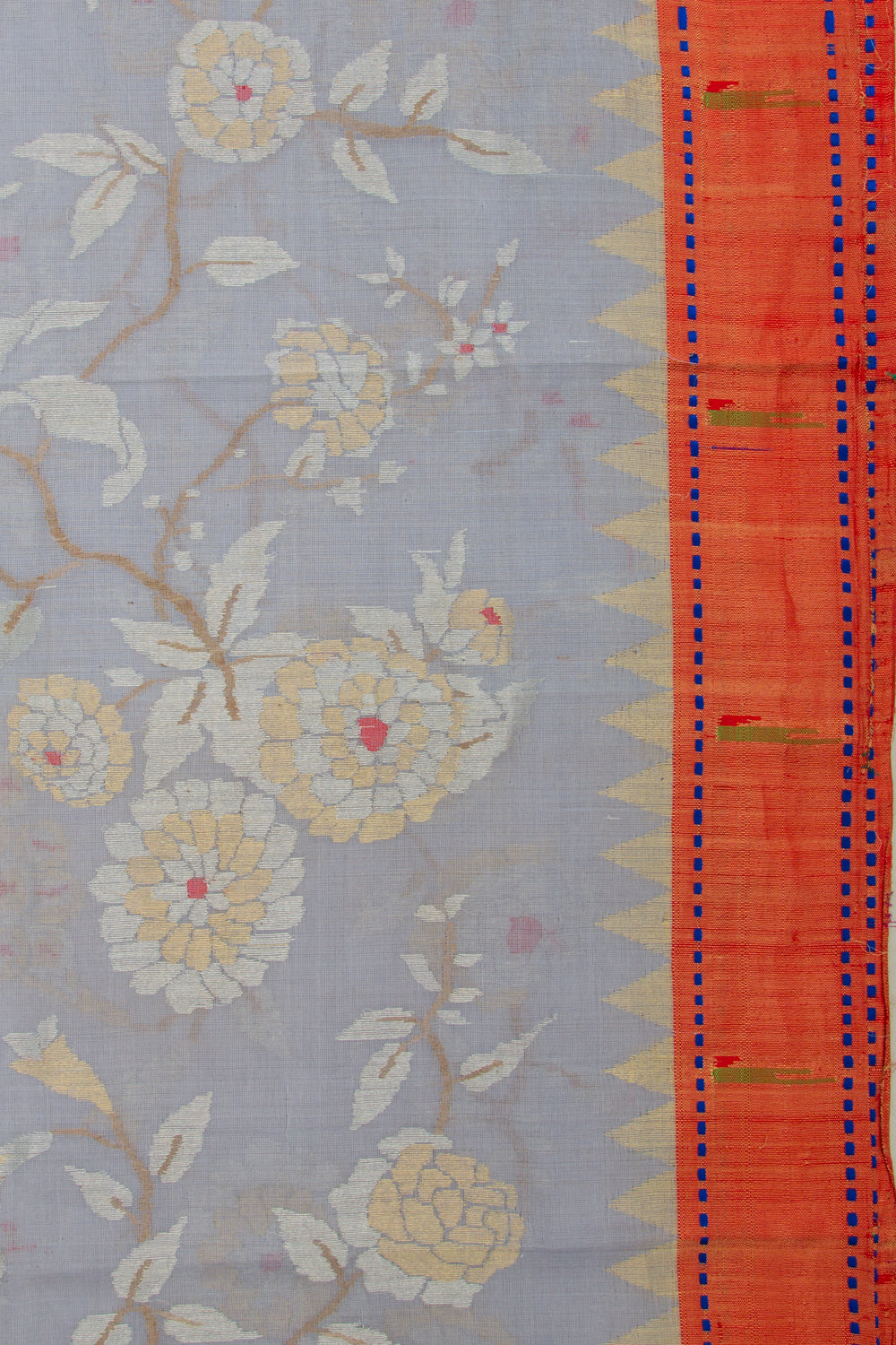 Ponduru Handspun Cotton All Over Jamdani Pastel Blue Saree With Paithani Border