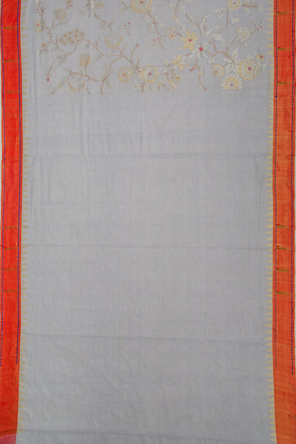 Ponduru Handspun Cotton All Over Jamdani Pastel Blue Saree With Paithani Border