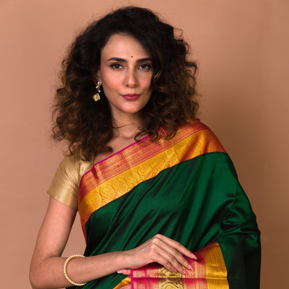 Kanchipuram Silk Butta Dark Green Saree