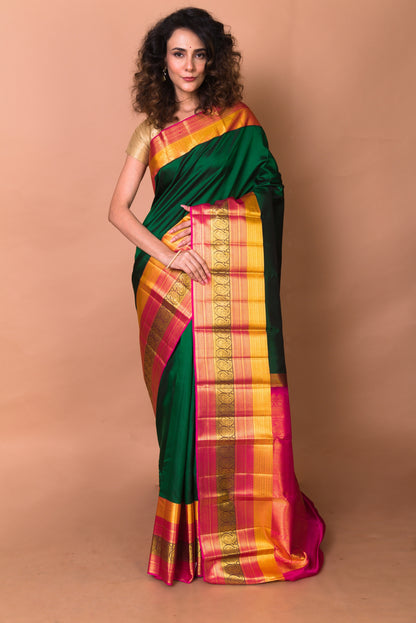 Kanchipuram Silk Butta Dark Green Saree