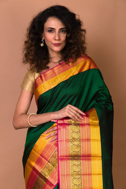 Kanchipuram Silk Butta Dark Green Saree
