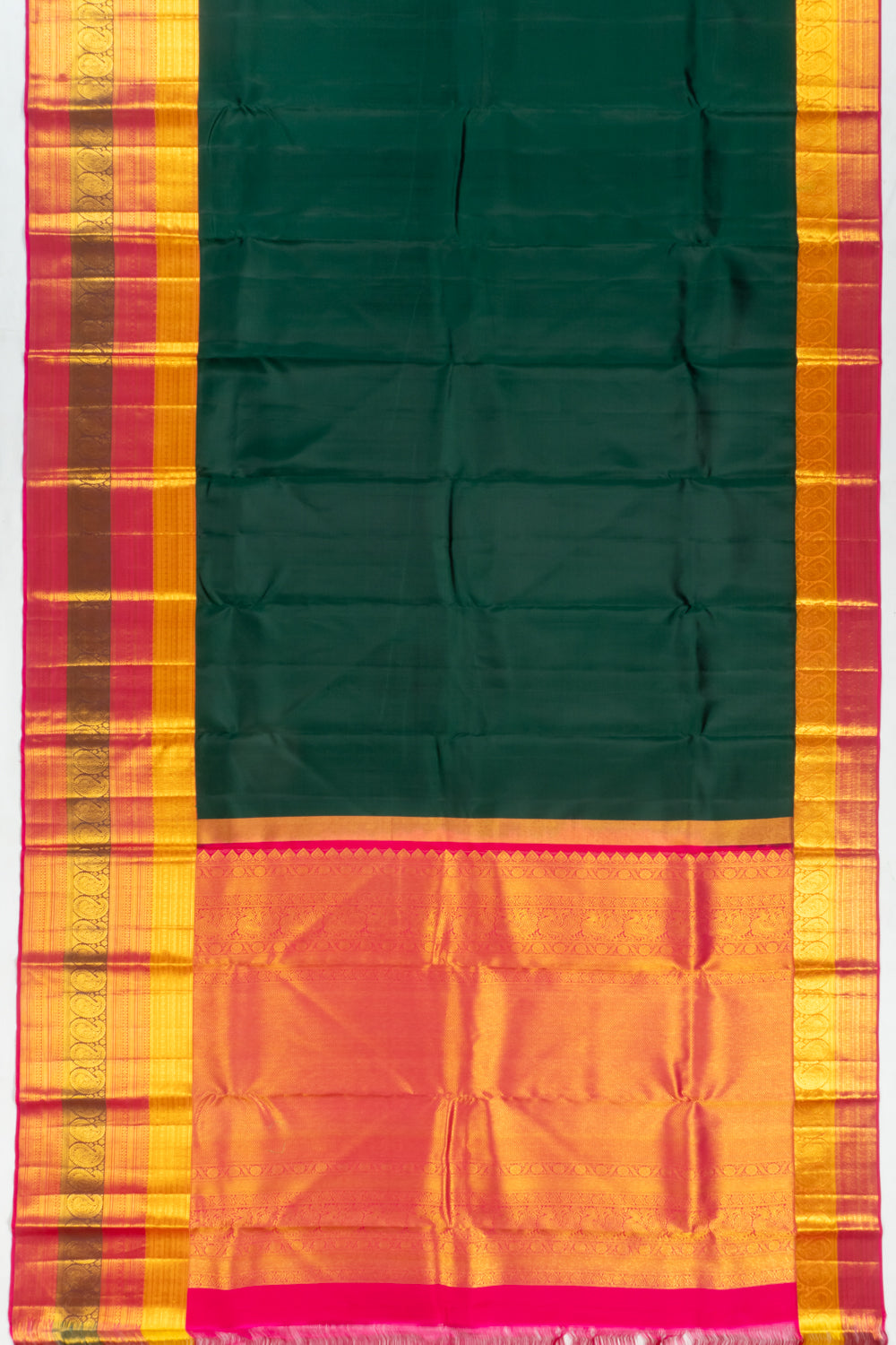 Kanchipuram Silk Plain Bottle Green Saree