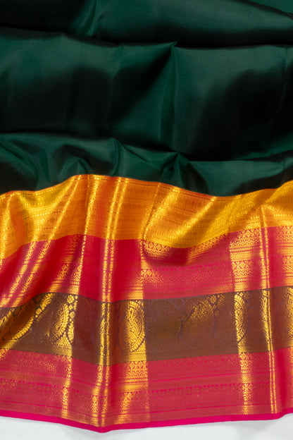 Kanchipuram Silk Plain Bottle Green Saree