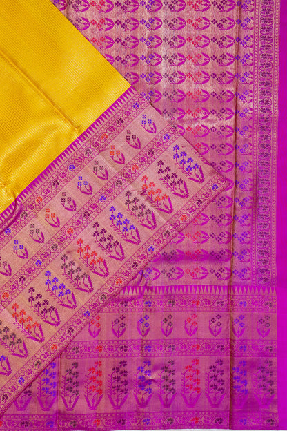 Kanchipuram Silk Tissue Brocade Yellow Saree