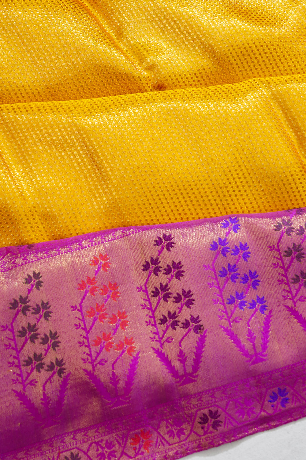 Kanchipuram Silk Tissue Brocade Yellow Saree