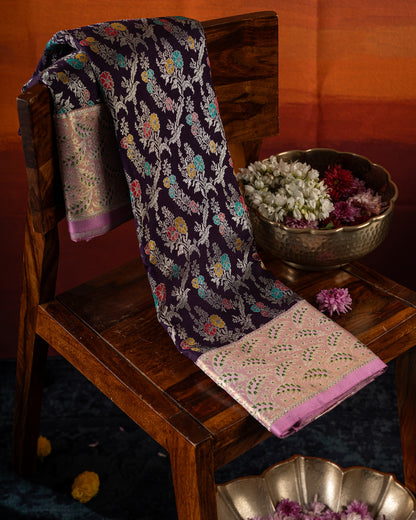 Kanchipuram Silk Tissue Brocade Violet Saree
