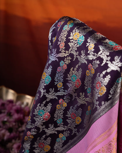 Kanchipuram Silk Tissue Brocade Violet Saree